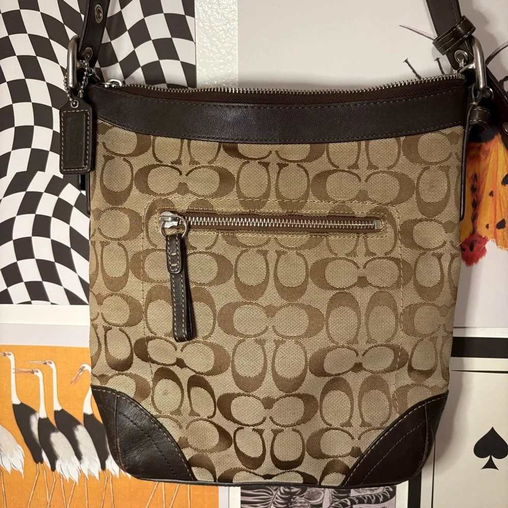 Coach Signature Jacquard Crossbody in Brown & Chocolate Leather